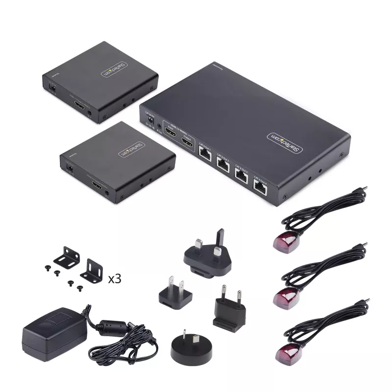StarTech.com Extensor e splitter HDMI de 4 portas sobre CAT6, 4K 60Hz, até 70 m (230 ft), kit de distribuição 1x4 HDMI over Ethernet com IR e Power over Cable