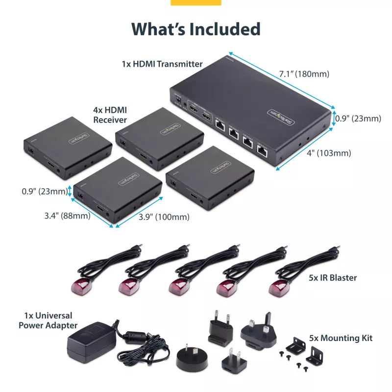 StarTech.com Extensor e splitter HDMI de 4 portas sobre CAT6, 4K 60Hz, até 70 m (230 ft), kit de distribuição 1x4 HDMI over Ethernet com IR e Power over Cable