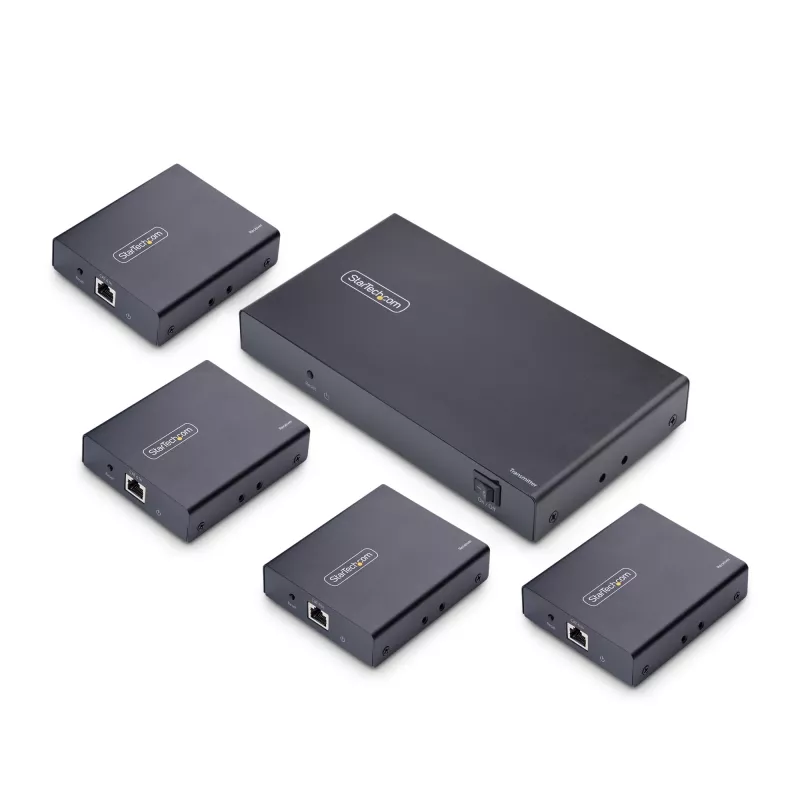 StarTech.com Extensor e splitter HDMI de 4 portas sobre CAT6, 4K 60Hz, até 70 m (230 ft), kit de distribuição 1x4 HDMI over Ethernet com IR e Power over Cable