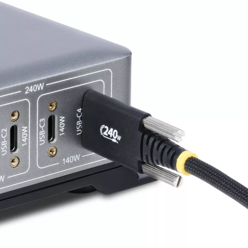 StarTech.com Cabo de carregamento USB-C de 10ft (3m), durável e ultra-flexível, bloqueio lateral com parafuso, 240W (5A) PD EPR, cabo de carregamento de portátil USB 2.0, certificado USB-IF, cabo de carregamento USB-C robusto