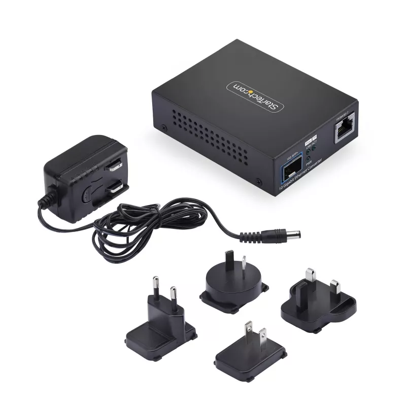 StarTech.com Conversor de mídia de fibra SFP+ 10GbE, Ethernet 10 Gigabit RJ-45 para 10GBASE-X SFP+, monomodo, multimodo, 16K Jumbo Frames, conforme TAA