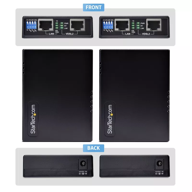 StarTech.com Kit extensor Ethernet VDSL2 sobre par único de fios, alcance até 0,6 milhas (1 km), repetidor LAN sobre linha telefónica/CAT5e/CAT6, até 300 Mbit/s, substituto de 110VDSLEXTEU – TAA