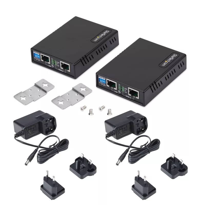 StarTech.com Kit extensor Ethernet VDSL2 sobre par único de fios, alcance até 0,6 milhas (1 km), repetidor LAN sobre linha telefónica/CAT5e/CAT6, até 300 Mbit/s, substituto de 110VDSLEXTEU – TAA