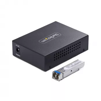 StarTech.com Conversor de mídia Gigabit Ethernet de cobre para fibra, SM LC, 20 km, 10/100/1000 Mbit/s, RJ45 para LC, metal maciço, 9K Jumbo Frames, conforme TAA
