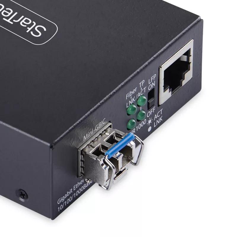 StarTech.com Conversor de mídia Gigabit Ethernet de cobre para fibra, SM LC, 20 km, 10/100/1000 Mbit/s, RJ45 para LC, metal maciço, 9K Jumbo Frames, conforme TAA