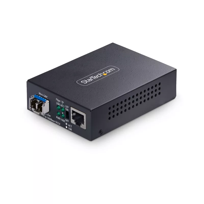 StarTech.com Conversor de mídia Gigabit Ethernet de cobre para fibra, SM LC, 20 km, 10/100/1000 Mbit/s, RJ45 para LC, metal maciço, 9K Jumbo Frames, conforme TAA