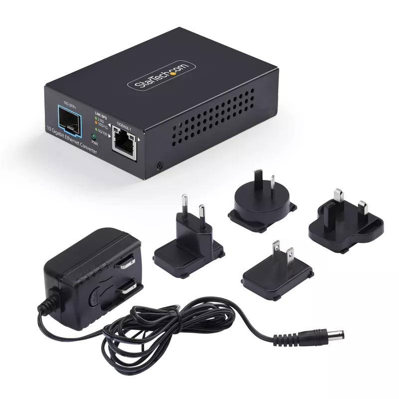 StarTech.com Conversor de mídia de fibra SFP+ Multi-Gigabit 10GbE aberto, 10G/5G/2.5G/1G/100M, cobre para 10GBASE-X SFP+, monomodo, multimodo, 16K Jumbo Frames, TAA