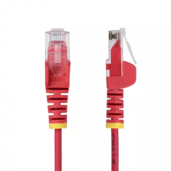 Cabo Ethernet CAT6 fino StarTech.com 50cm vermelho, proteção do encaixe, 100W PoE, UTP, LSZH, cabo de cobre puro 28AWG, cabo de rede/patch RJ45 fino com alívio de tensão, testado individualmente