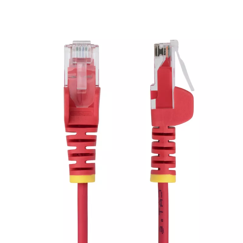 Cabo Ethernet CAT6 fino StarTech.com 50cm vermelho, proteção do encaixe, 100W PoE, UTP, LSZH, cabo de cobre puro 28AWG, cabo de rede/patch RJ45 fino com alívio de tensão, testado individualmente