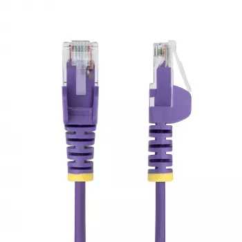 Cabo Ethernet CAT6 fino StarTech.com 50 cm roxo, sem encaixe, 100W PoE, UTP, LSZH, fio de cobre puro 28AWG, cabo de rede/patch RJ45 fino com alívio de tensão, testado individualmente