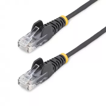 StarTech.com 15 m cabo Ethernet CAT6 fino preto, snagless, 100 W PoE, UTP, LSZH, 28AWG fio de cobre puro, cabo de rede patch RJ45 fino com alívio de tensão, testado individualmente
