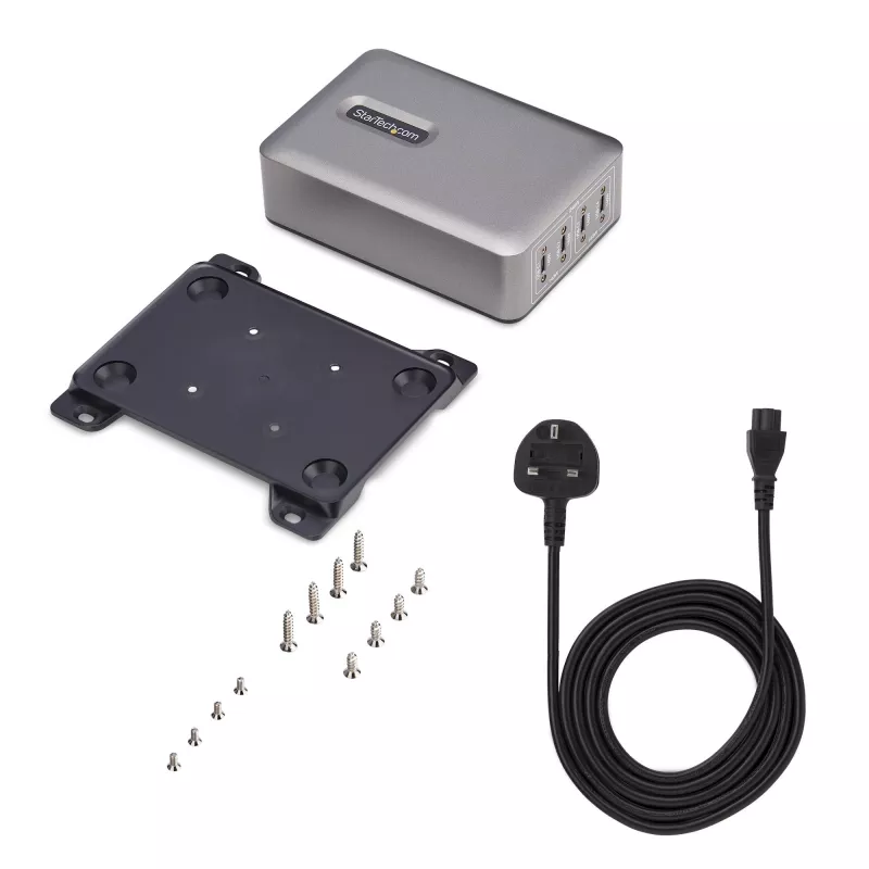 StarTech.com Carregador USB-C multiporta de 4 portas, 240W total, porta individual 140W EPR, PD 3.1, portas com fixação por parafuso, salas de conferência, suporte incl. para montagem em superfície