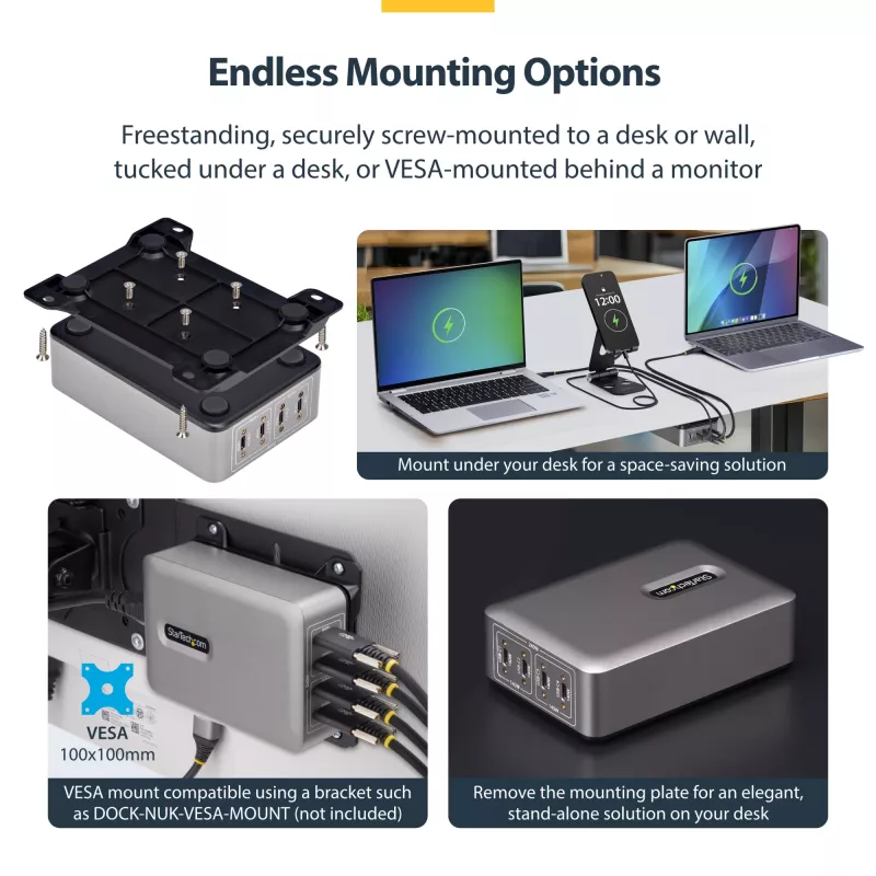 StarTech.com Carregador USB-C multiporta de 4 portas, 240W total, porta individual 140W EPR, PD 3.1, portas com fixação por parafuso, salas de conferência, suporte incl. para montagem em superfície