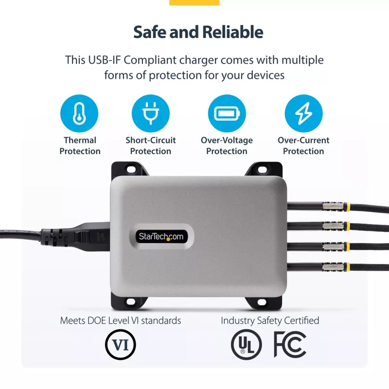 StarTech.com Carregador USB-C multiporta de 4 portas, 240W total, porta individual 140W EPR, PD 3.1, portas com fixação por parafuso, salas de conferência, suporte incl. para montagem em superfície