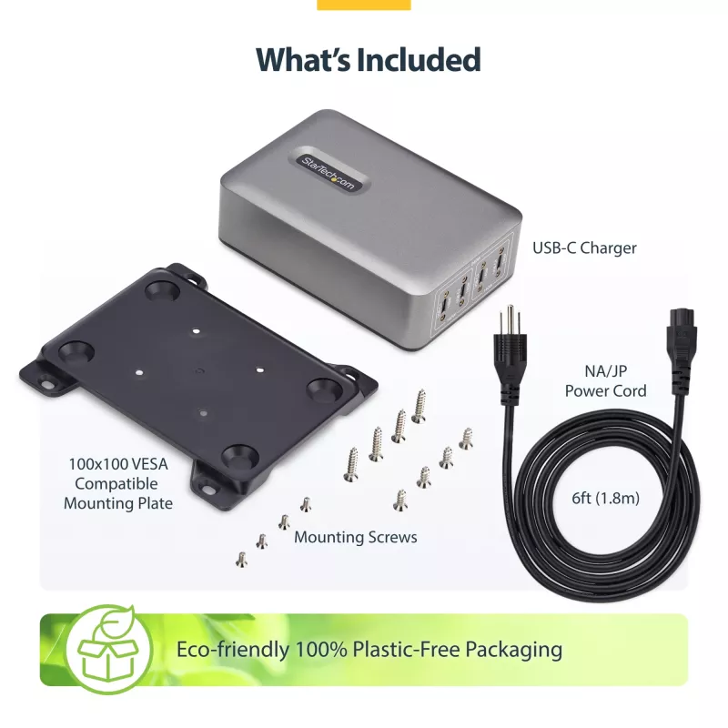 StarTech.com Carregador USB-C multiporta de 4 portas, 240W total, porta individual 140W EPR, PD 3.1, portas com fixação por parafuso, salas de conferência, suporte incl. para montagem em superfície