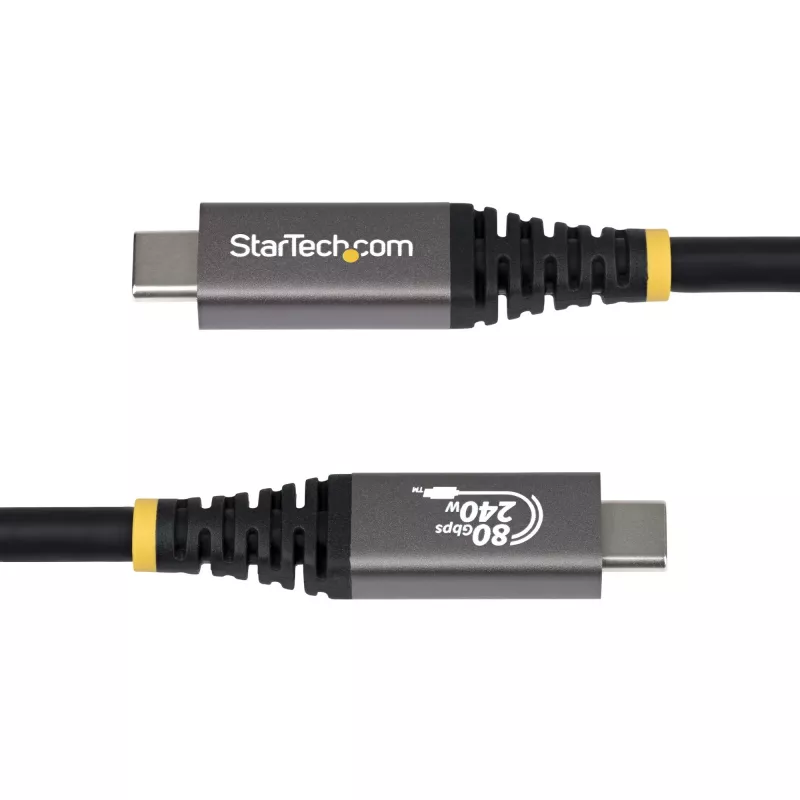 StarTech.com Cabo USB4 de 50 cm (1,6ft), 80Gbit/s, cabo USB-C certificado USB-IF, 240W PD, 8K 120Hz/4K 240Hz DP2.1 DP80, revestimento TPE, compatível com Thunderbolt 4 – cabo USB-C preto