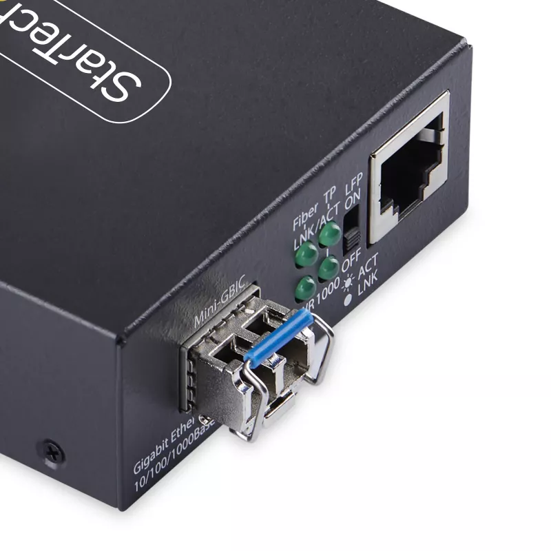 Conversor de suporte Gigabit Ethernet de cobre para fibra ótica StarTech.com, SM LC, 40 km, 10/100/1000 Mbit/s, RJ45 para LC, metal maciço, Jumbo Frames 9K, conforme TAA