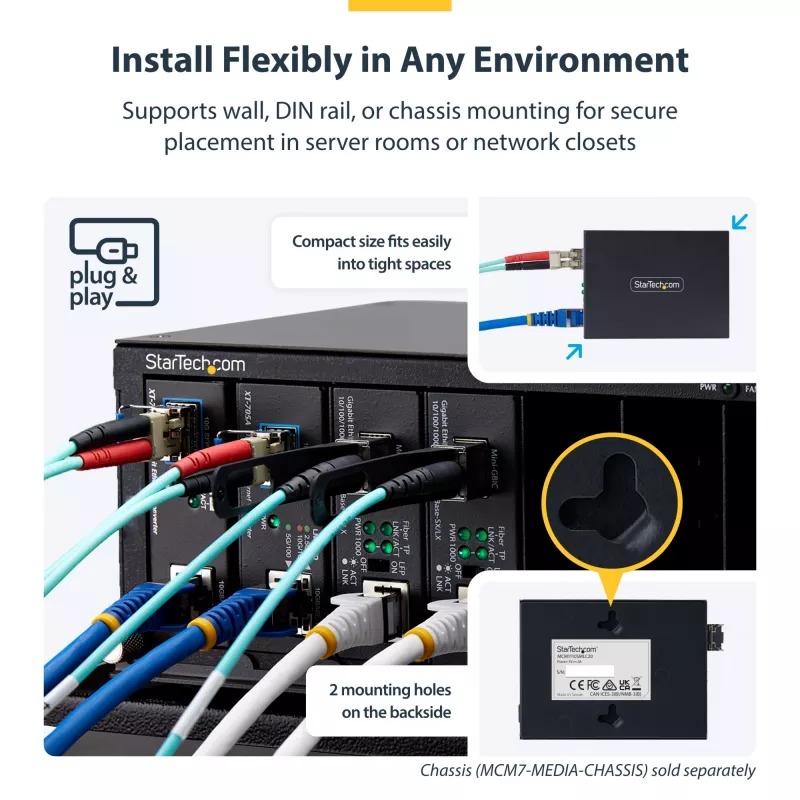 Conversor de suporte Gigabit Ethernet de cobre para fibra ótica StarTech.com, SM LC, 40 km, 10/100/1000 Mbit/s, RJ45 para LC, metal maciço, Jumbo Frames 9K, conforme TAA