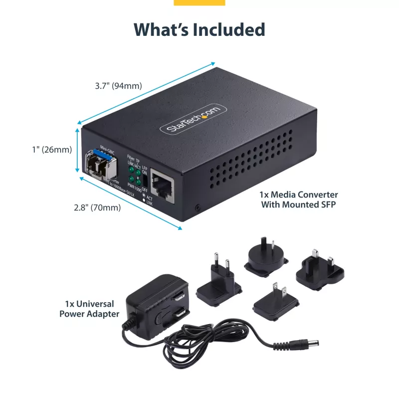 Conversor de suporte Gigabit Ethernet de cobre para fibra ótica StarTech.com, SM LC, 40 km, 10/100/1000 Mbit/s, RJ45 para LC, metal maciço, Jumbo Frames 9K, conforme TAA
