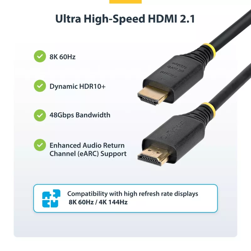 Cabo HDMI StarTech.com HDMI21-CBL-8K60-50CM 0,5 m HDMI Type-A (Standard) preto