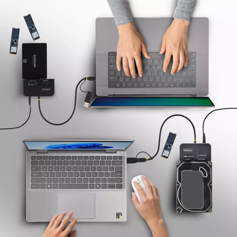 Adaptador StarTech.com USB-C/USB-A para M.2 NVMe e SATA de 2,5 polegadas/3,5 polegadas, 10 Gbit/s, leitor externo de SSD sem ferramentas, B+M/M-Key