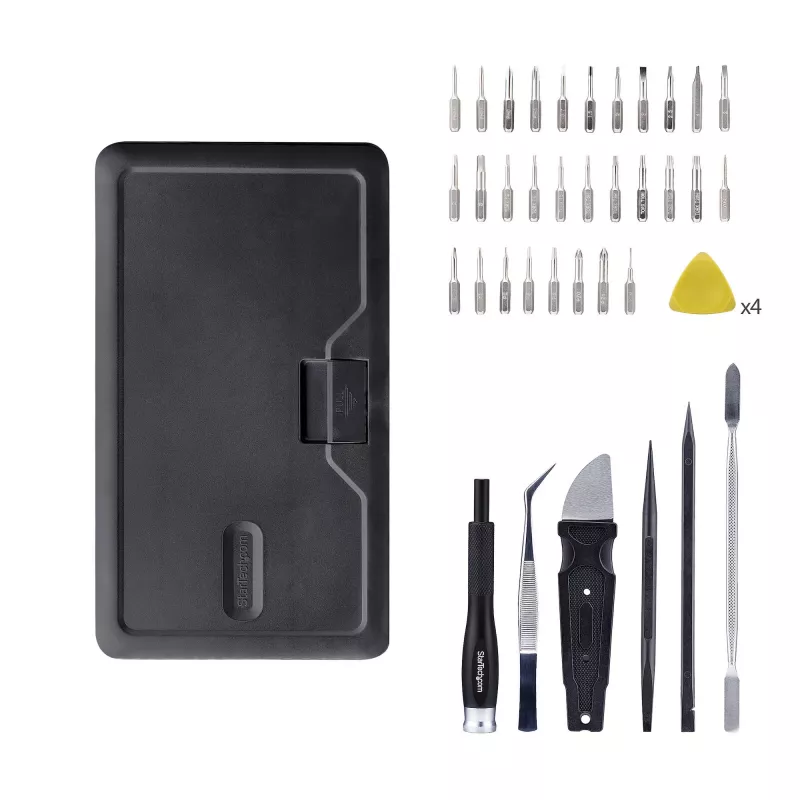 Kit de ferramentas de reparação de computadores StarTech.com de 40 peças para portátil/PC/eletrónica/telefone, conjunto de 30 pontas de precisão, tampa removível com base magnética, ferramentas de alavanca