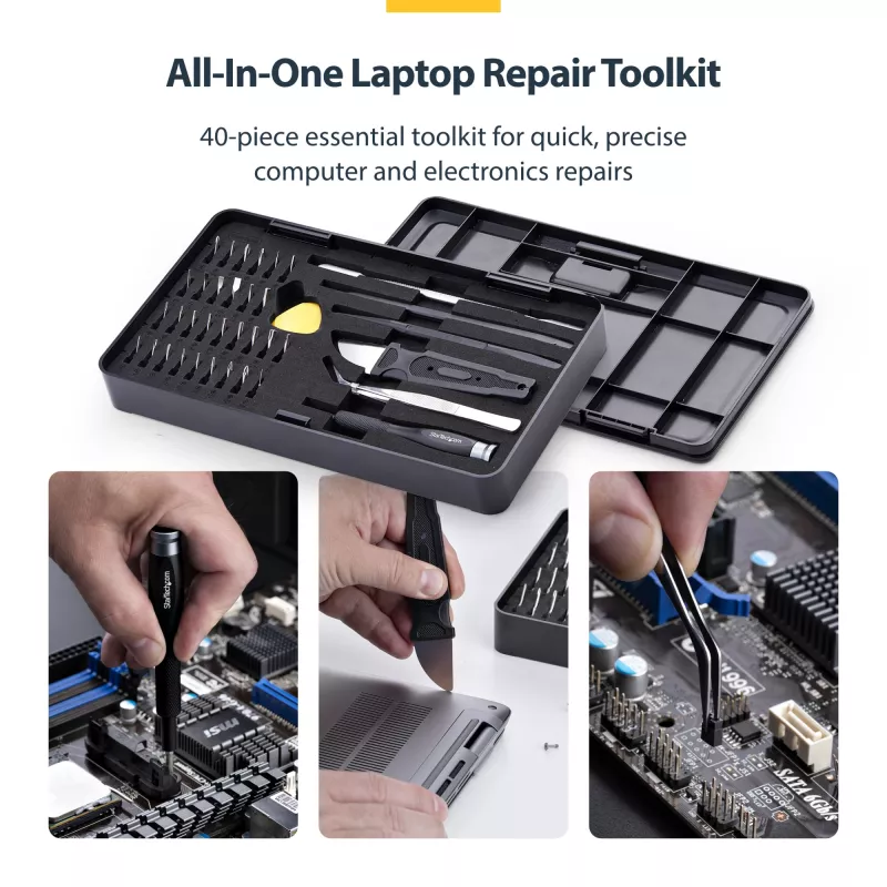 Kit de ferramentas de reparação de computadores StarTech.com de 40 peças para portátil/PC/eletrónica/telefone, conjunto de 30 pontas de precisão, tampa removível com base magnética, ferramentas de alavanca