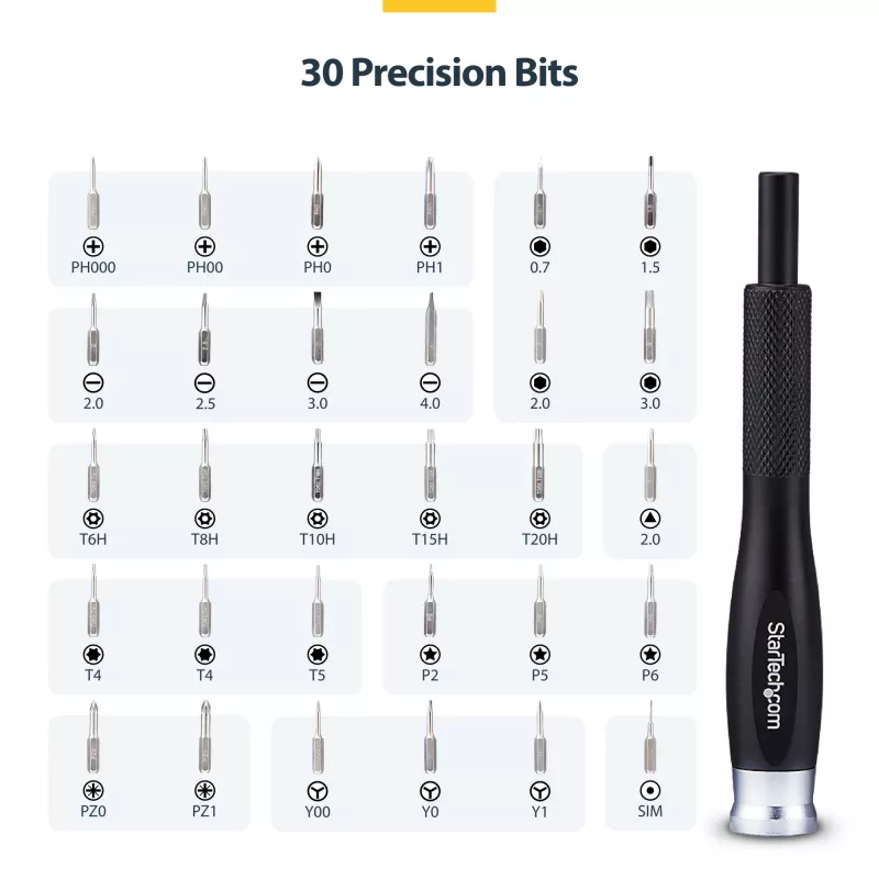Kit de ferramentas de reparação de computadores StarTech.com de 40 peças para portátil/PC/eletrónica/telefone, conjunto de 30 pontas de precisão, tampa removível com base magnética, ferramentas de alavanca