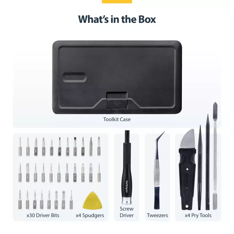 Kit de ferramentas de reparação de computadores StarTech.com de 40 peças para portátil/PC/eletrónica/telefone, conjunto de 30 pontas de precisão, tampa removível com base magnética, ferramentas de alavanca