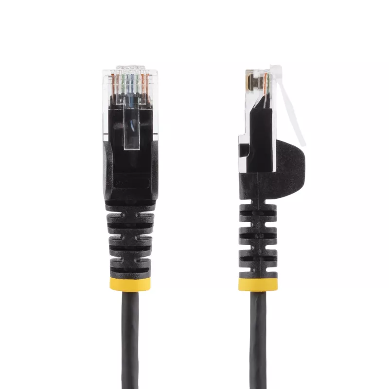 StarTech.com Cabo Ethernet CAT6 fino preto de 25 cm, proteção da patilha, 100W PoE, UTP, LSZH, 28AWG, fio de cobre nu maciço, cabo de rede patch RJ45 fino com alívio de tensão, testado individualmente