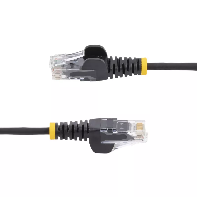 StarTech.com Cabo Ethernet CAT6 fino preto de 25 cm, proteção da patilha, 100W PoE, UTP, LSZH, 28AWG, fio de cobre nu maciço, cabo de rede patch RJ45 fino com alívio de tensão, testado individualmente