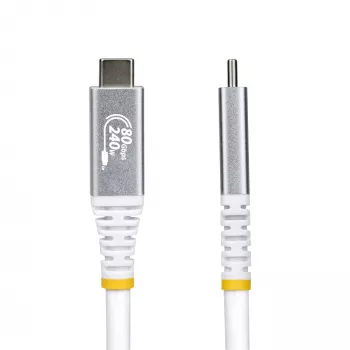 StarTech.com Cabo USB4 de 50 cm (1,6ft), 80Gbps, cabo USB-C certificado USB-IF, 240W PD, 8K 120Hz/4K 240Hz DP2.1 DP80, revestimento TPE, compatível com Thunderbolt 4 – cabo USB-C branco