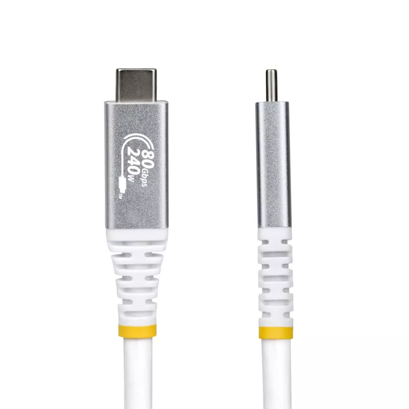 StarTech.com Cabo USB4 de 50 cm (1,6ft), 80Gbps, cabo USB-C certificado USB-IF, 240W PD, 8K 120Hz/4K 240Hz DP2.1 DP80, revestimento TPE, compatível com Thunderbolt 4 – cabo USB-C branco
