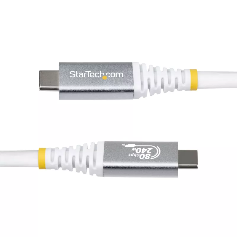 StarTech.com Cabo USB4 de 50 cm (1,6ft), 80Gbps, cabo USB-C certificado USB-IF, 240W PD, 8K 120Hz/4K 240Hz DP2.1 DP80, revestimento TPE, compatível com Thunderbolt 4 – cabo USB-C branco