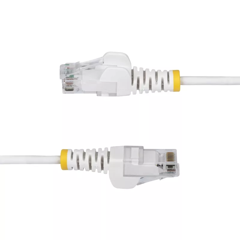 Cabo Ethernet CAT6 fino StarTech.com 25 cm branco, proteção da patilha, 100 W PoE, UTP, LSZH, 28AWG cobre nu maciço, cabo patch de rede RJ45 fino com alívio de tensão, testado individualmente