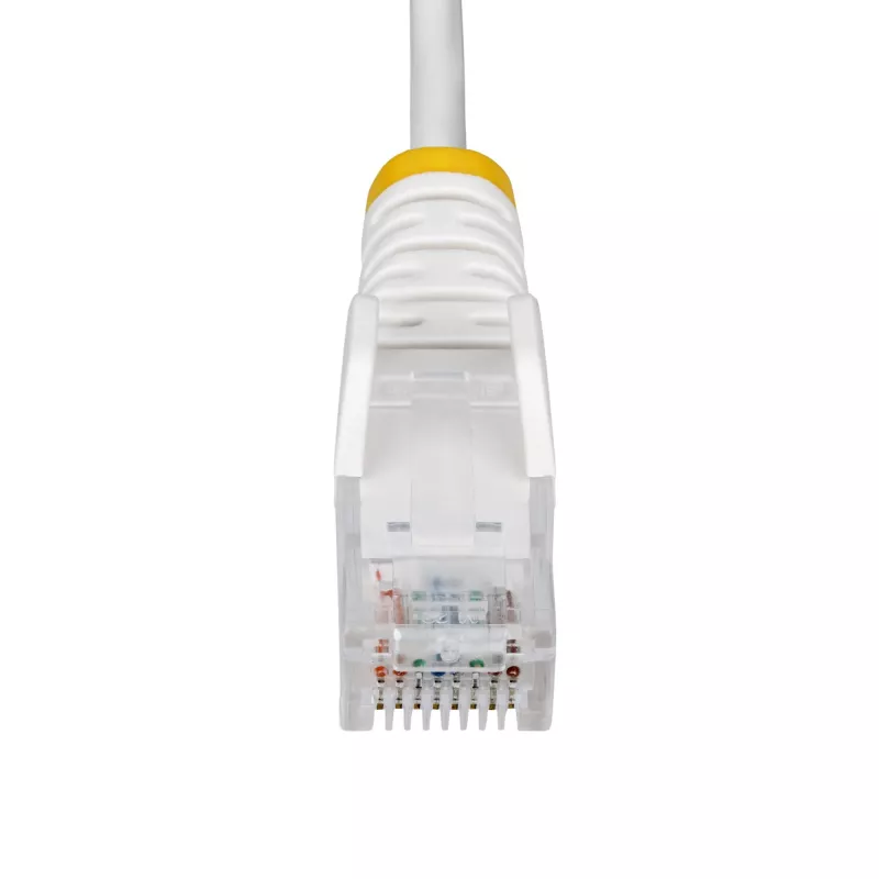Cabo Ethernet CAT6 fino StarTech.com 25 cm branco, proteção da patilha, 100 W PoE, UTP, LSZH, 28AWG cobre nu maciço, cabo patch de rede RJ45 fino com alívio de tensão, testado individualmente