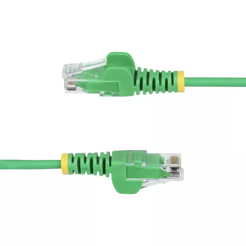 Cabo Ethernet CAT6 fino StarTech.com 25 cm verde, proteção da patilha, 100 W PoE, UTP, LSZH, 28AWG cobre nu maciço, cabo patch de rede RJ45 fino com alívio de tensão, testado individualmente