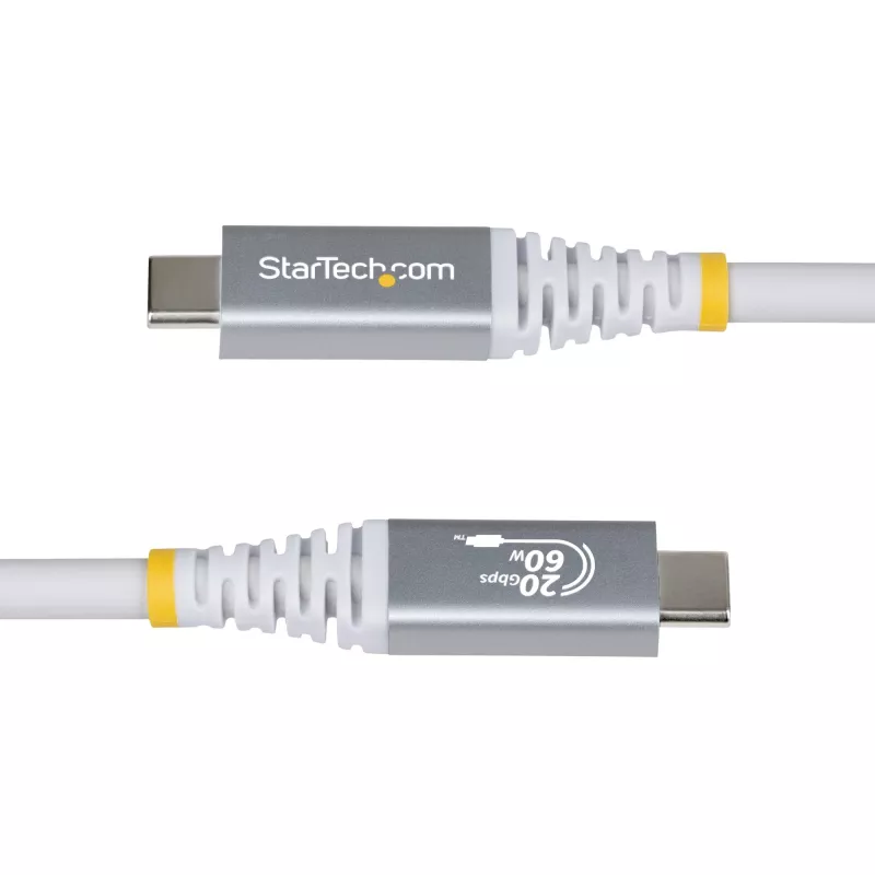 Cabo USB-C StarTech.com 3 m (10 ft) USB4, 20 Gbit/s, cabo USB-C certificado USB-IF, 60 W PD, 4K 120 Hz DP 1.4, revestimento TPE – branco