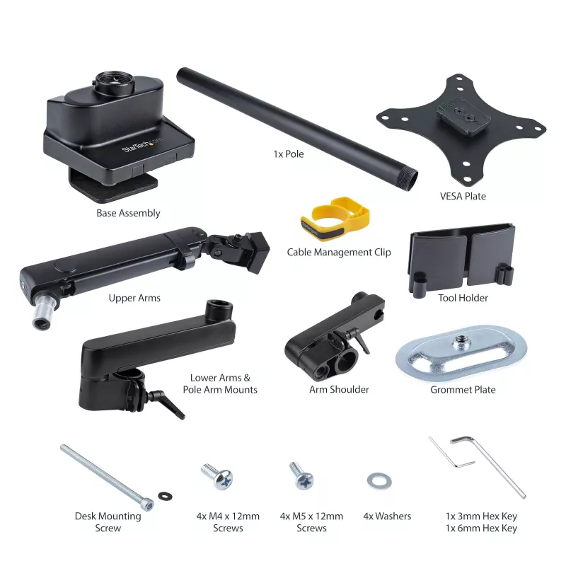 Suporte de monitor de secretária StarTech.com para ecrãs até 40 polegadas/8 kg, braço com assistência mecânica por mola, fixação em C/passagem pela secretária, instalação por cima, ajuste sem ferramentas