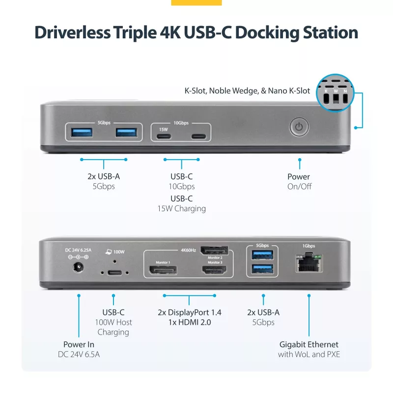 Docking station/replicador de portas para portátil StarTech.com 199UE-USBC-DOCK com fios USB 3.2 Gen 2 (3.1 Gen 2) Type-C cinzento