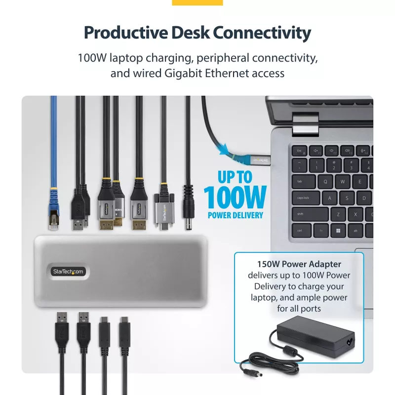 Docking station/replicador de portas para portátil StarTech.com 199UE-USBC-DOCK com fios USB 3.2 Gen 2 (3.1 Gen 2) Type-C cinzento