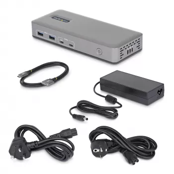 StarTech.com Docking station USB-C para dois monitores, DisplayPort, 4K 60Hz, carregamento de portátil 100W, 1GbE, sem drivers, dock multi-monitor para Windows