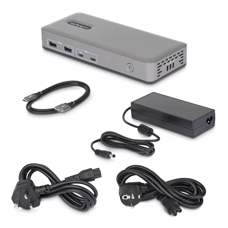 StarTech.com Docking station USB-C para dois monitores, DisplayPort, 4K 60Hz, carregamento de portátil 100W, 1GbE, sem drivers, dock multi-monitor para Windows