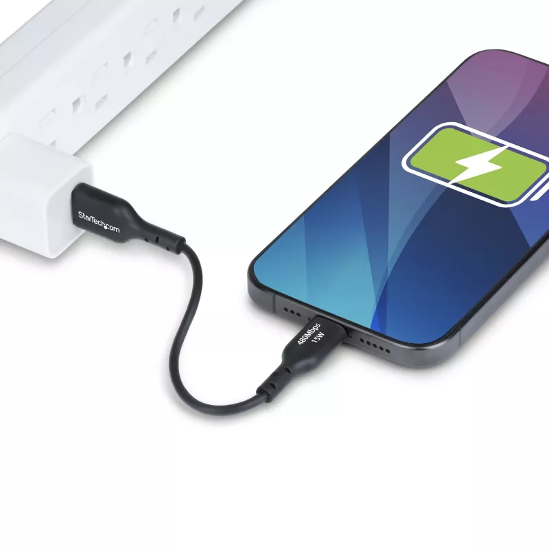 StarTech.com Cabo de carregamento USB-A para USB-C de 15 cm (6in), carregar e sincronizar, 3A, USB 2.0, revestimento TPE – cabo de carregamento USB preto