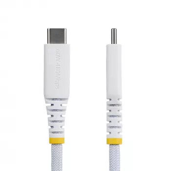 Cabo de carregamento USB-C StarTech.com de 3 m (10 ft) branco, 60W (3A) PD, revestimento duplo de nylon/TPE entrelaçado, cabo de carregamento USB-C robusto, cabo de carregamento para portátil USB 2.0