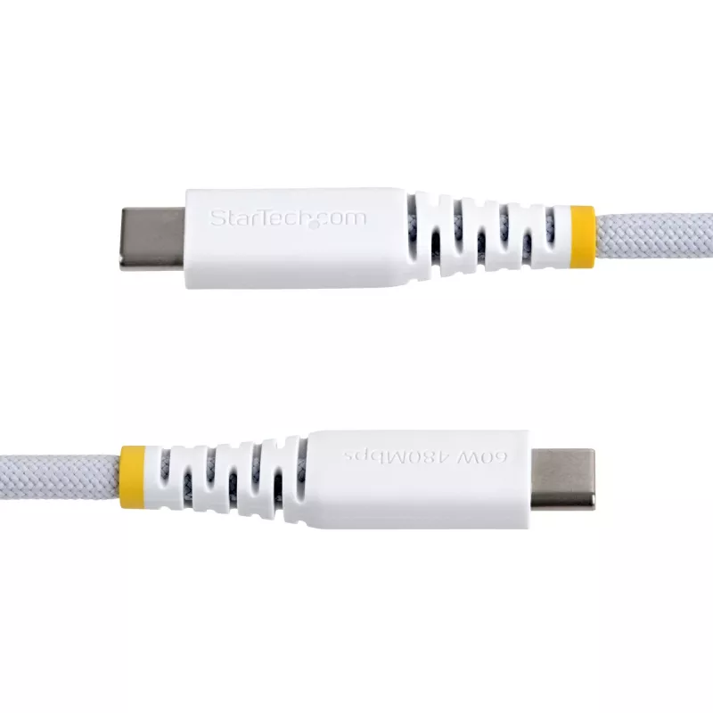 Cabo de carregamento USB-C StarTech.com de 3 m (10 ft) branco, 60W (3A) PD, revestimento duplo de nylon/TPE entrelaçado, cabo de carregamento USB-C robusto, cabo de carregamento para portátil USB 2.0