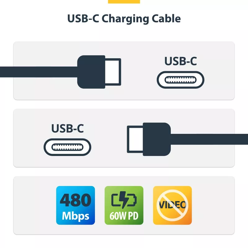 Cabo de carregamento USB-C StarTech.com de 3 m (10 ft) branco, 60W (3A) PD, revestimento duplo de nylon/TPE entrelaçado, cabo de carregamento USB-C robusto, cabo de carregamento para portátil USB 2.0