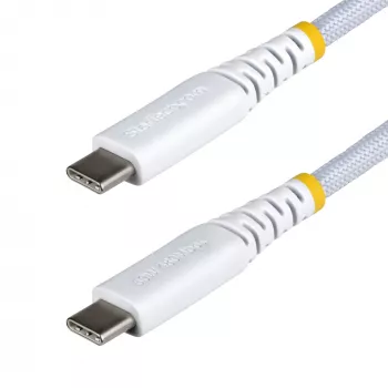 Cabo de carregamento USB-C StarTech.com de 15 cm (6 in) branco, 60W (3A) PD, revestimento duplo de nylon/TPE entrelaçado, cabo de carregamento USB-C robusto, cabo de carregamento para portátil USB 2.0