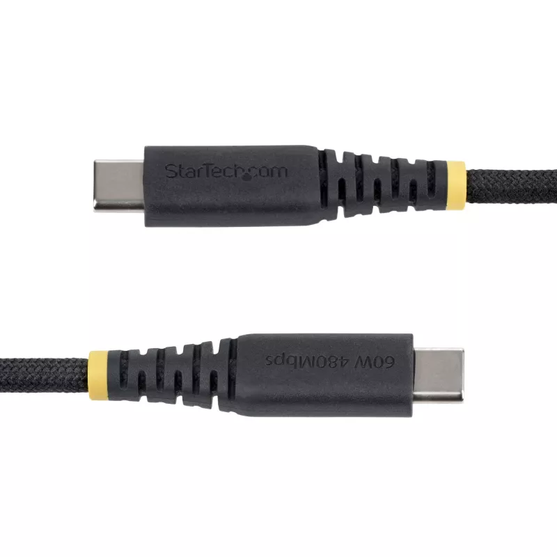Cabo de carregamento USB-C StarTech.com de 30 cm (1 ft), 60W (3A) PD, revestimento duplo de nylon/TPE entrelaçado, cabo de carregamento USB-C robusto, cabo de carregamento para portátil USB 2.0