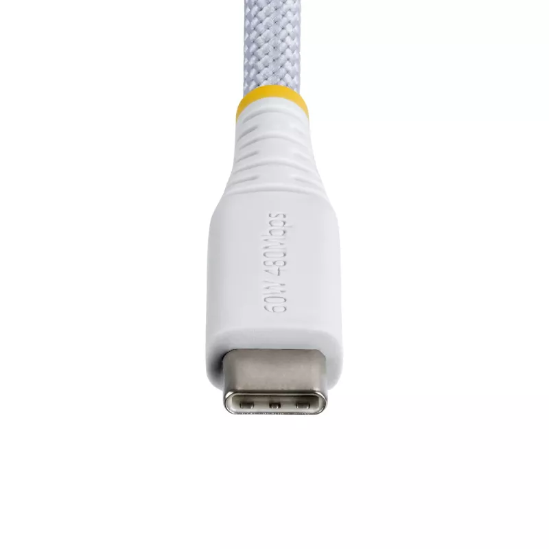 Cabo de carregamento USB-C StarTech.com de 30 cm (1 ft) branco, 60W (3A) PD, revestimento duplo de nylon/TPE entrelaçado, cabo de carregamento USB-C robusto, cabo de carregamento para portátil USB 2.0
